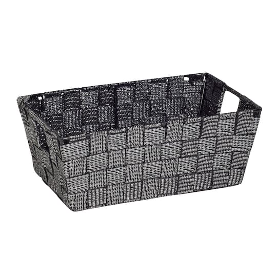 Simplify Small Black/Silver Lurex Striped Woven Storage Shelf Bin